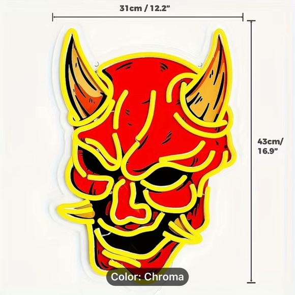 Neon Devil Mask Sign Game Room Goth - Picture 3 of 8